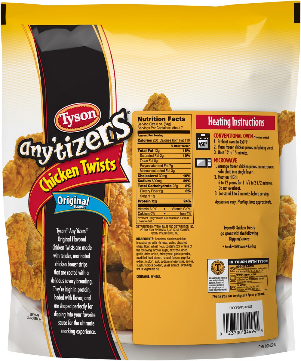 slide 2 of 8, TYSON ANYTIZERS NAE Fully Cooked Original Flavored Chicken Twists, 22 oz