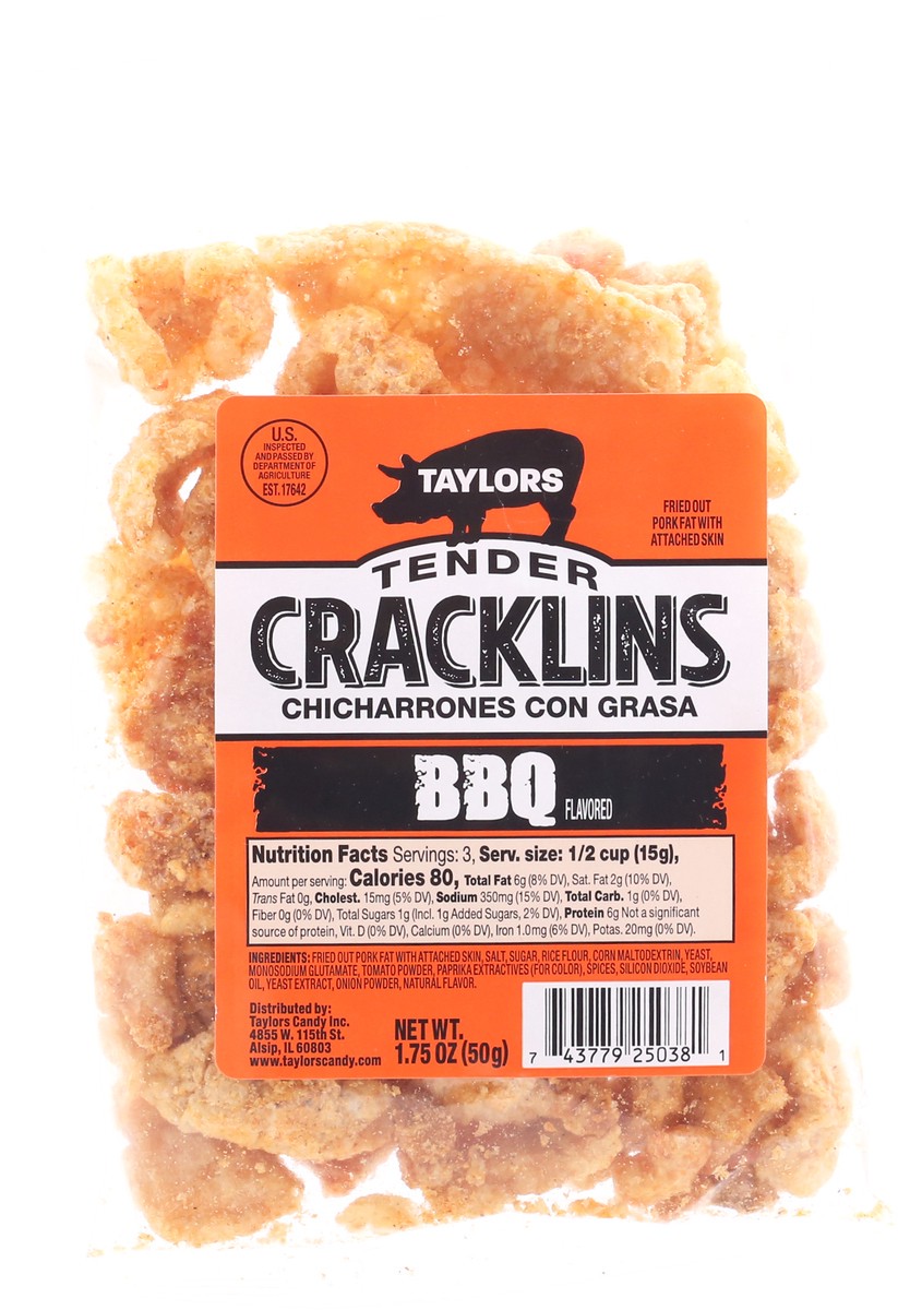 slide 8 of 12, Taylor's Tender BBQ Flavored Cracklins - 1.75 oz, 1.75 oz