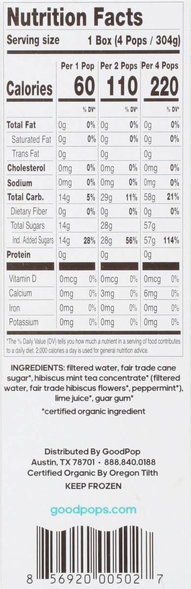 slide 8 of 9, GoodPop Hibiscus Mint Organic Frozen Fruit Bars, 4 Ct, 4 ct; 2.5 fl oz