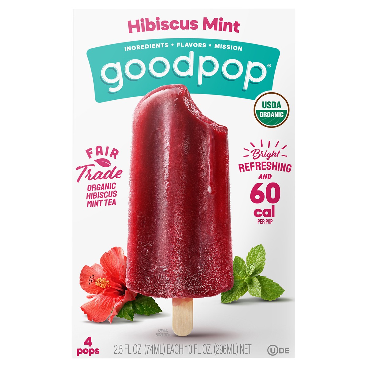 slide 1 of 9, GoodPop Hibiscus Mint Organic Frozen Fruit Bars, 4 Ct, 4 ct; 2.5 fl oz