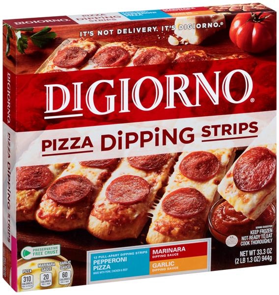 slide 1 of 4, DiGiorno Pepperoni Pizza Dipping Strips with Marinara & Garlic Sauce, 33.3 oz