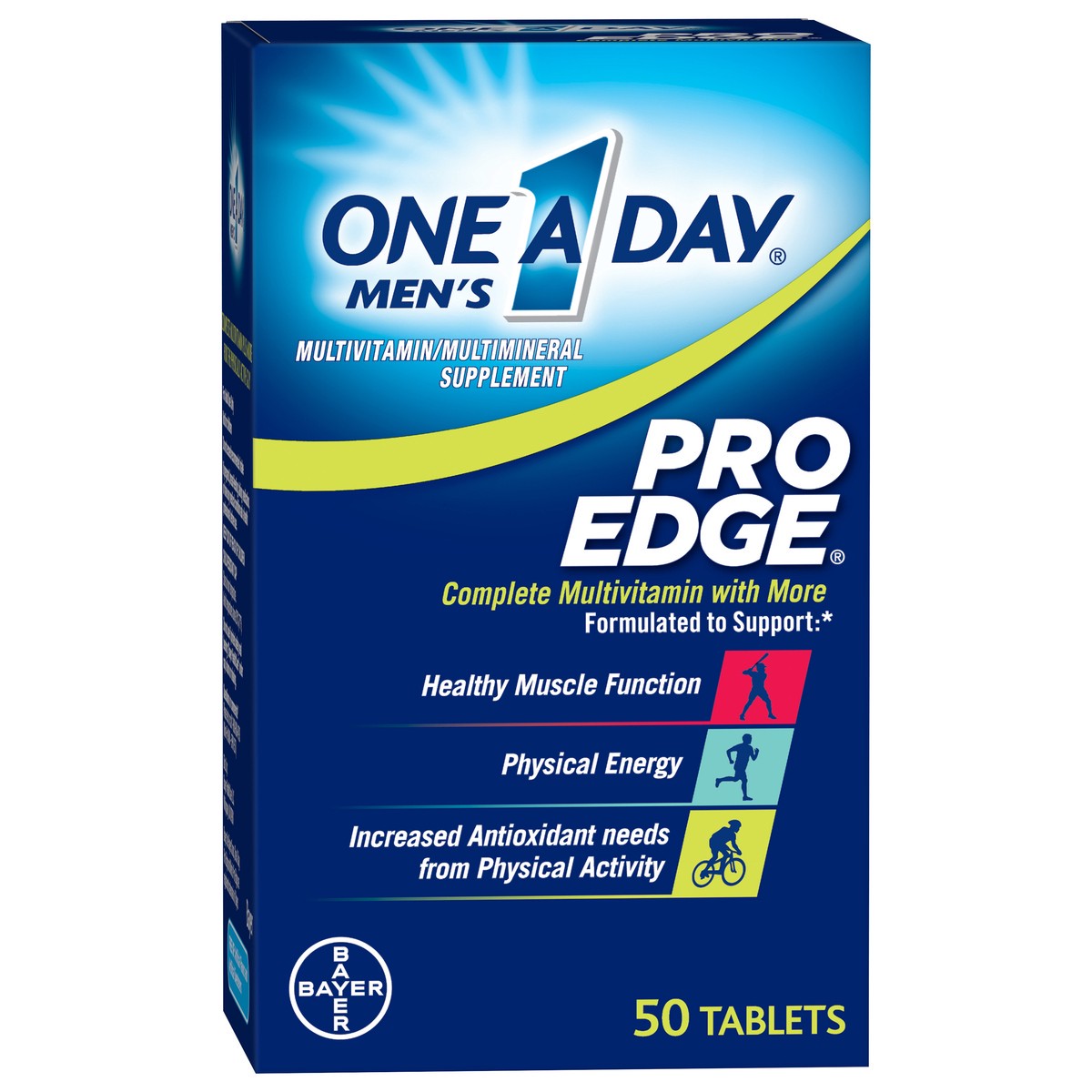 slide 7 of 7, One A Day Pro Edge Men's Multivitamin/Multimineral Supplement Tablets 50 ea Bottle, 50 ct