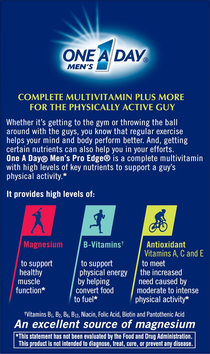 slide 4 of 7, One A Day Pro Edge Men's Multivitamin/Multimineral Supplement Tablets 50 ea Bottle, 50 ct