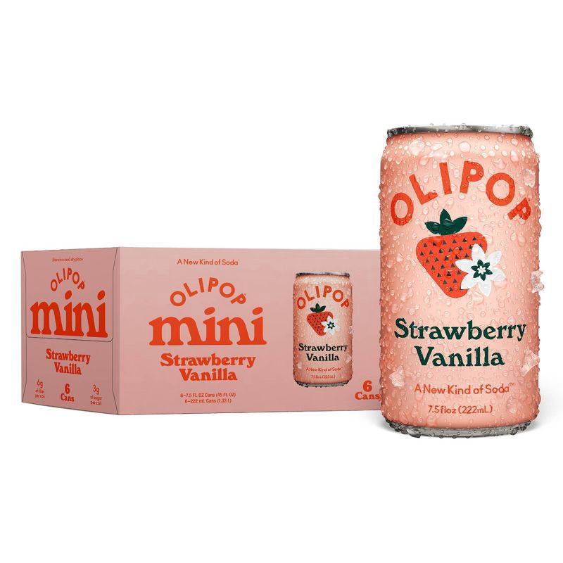 slide 1 of 7, Olipop Strawberry Vanilla Mini Soda 6 - 7.5 fl oz Cans, 6 ct