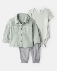 Carter's Baby Boy 3-Piece Quilted Jacket Outfit Set - Green Green 6M