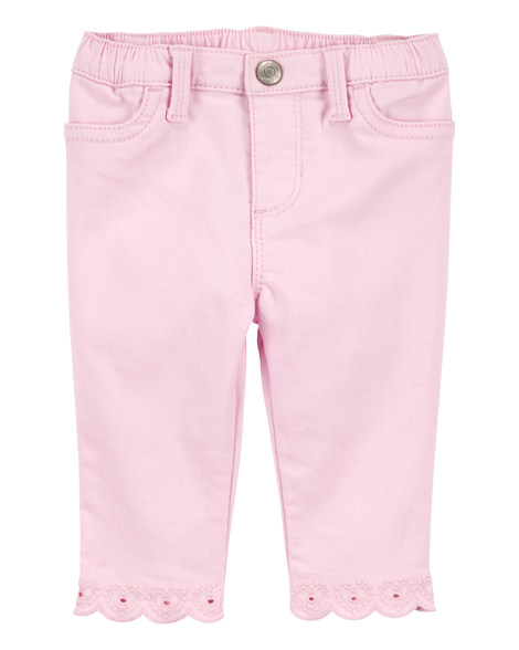 slide 1 of 4, Oshkosh Baby Woven Embroidered Hem Pants Pink 12M, 1 ct