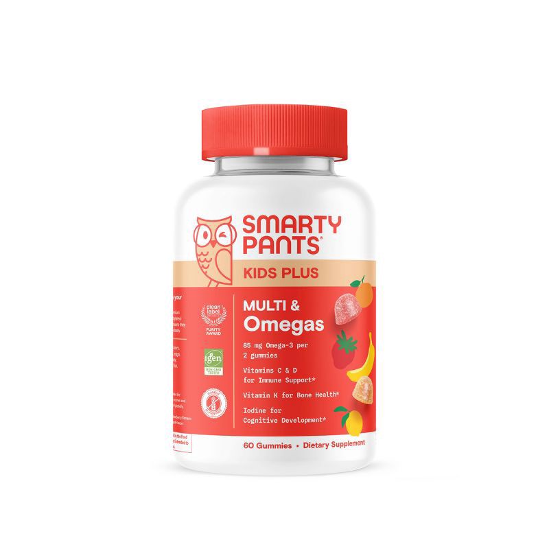 slide 7 of 14, SmartyPants Kids Plus Lemon, Orange, and Strawberry Banana Multi & Omegas 60 Gummies, 60 ct