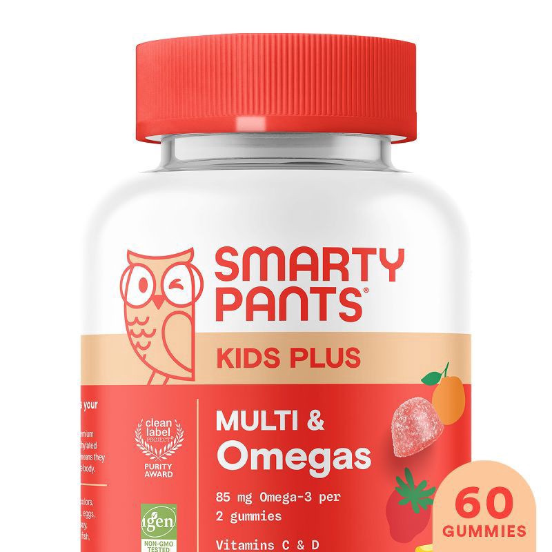slide 1 of 14, SmartyPants Kids Plus Lemon, Orange, and Strawberry Banana Multi & Omegas 60 Gummies, 60 ct