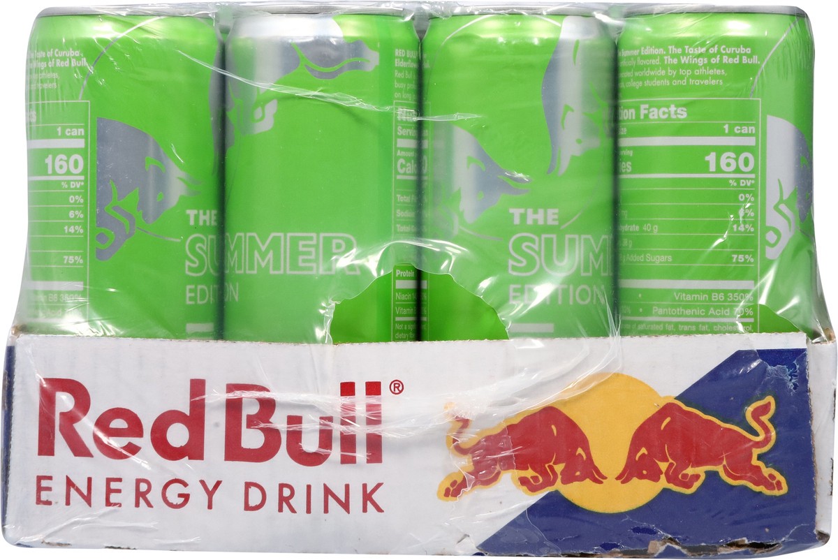 slide 2 of 10, Red Bull Green Edition Energy Drink, Curuba Elderflower, 12 fl. oz., Case of 24 cans, with 114mg Caffeine, Taurine & B Vitamins, 24 ct