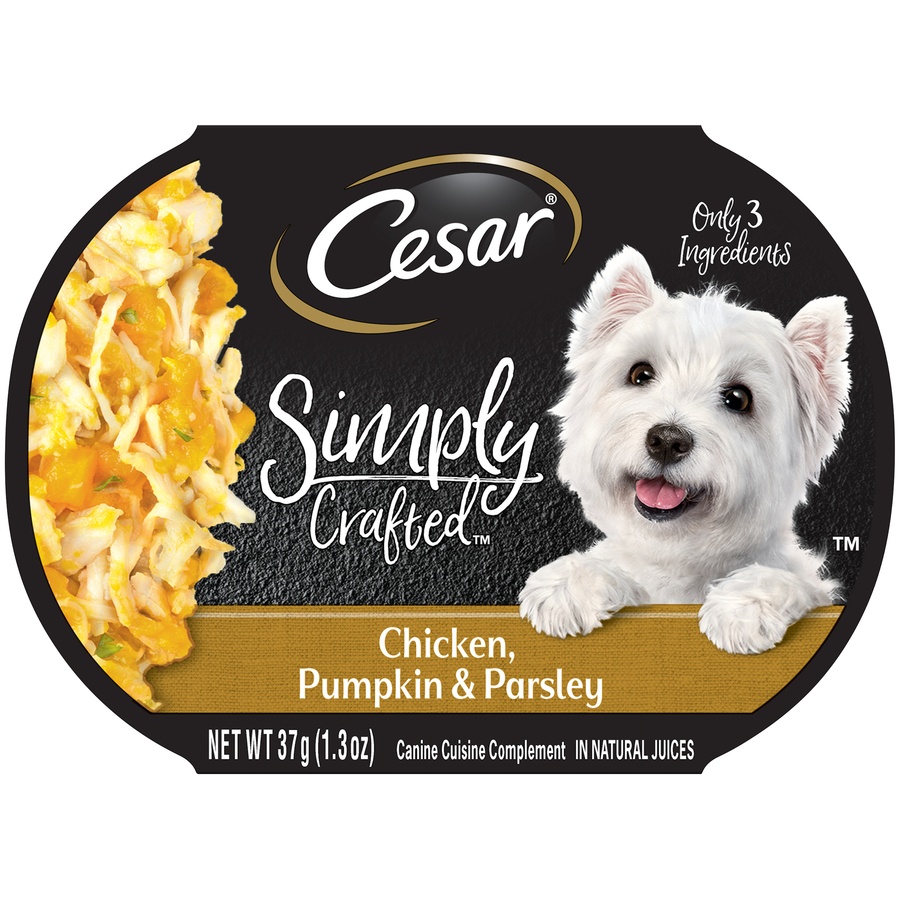 slide 1 of 1, Cesar Simply Crafted Chicken Pumpkin Parsley, 1.3 oz