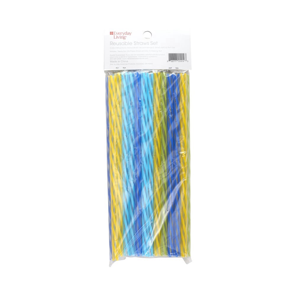 slide 3 of 3, Everyday Living Reusable Straws Set With Cleaning Tool, 24 ct