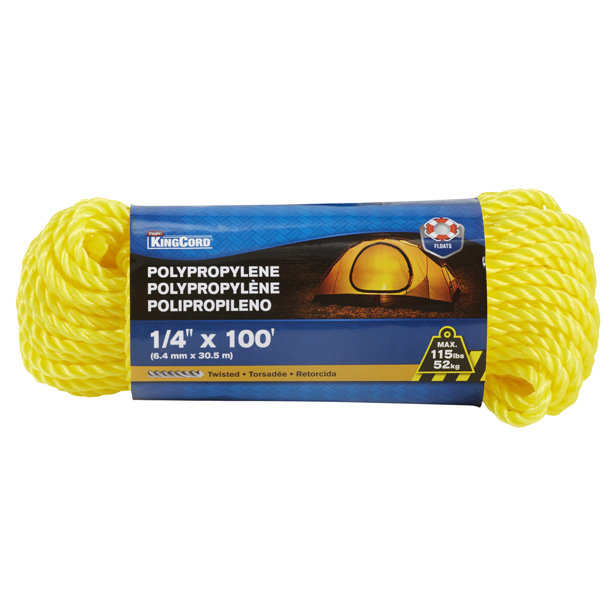 slide 1 of 5, Mibro Kingcord Twisted Polypropylene Rope, 1/4 in x 100 ft