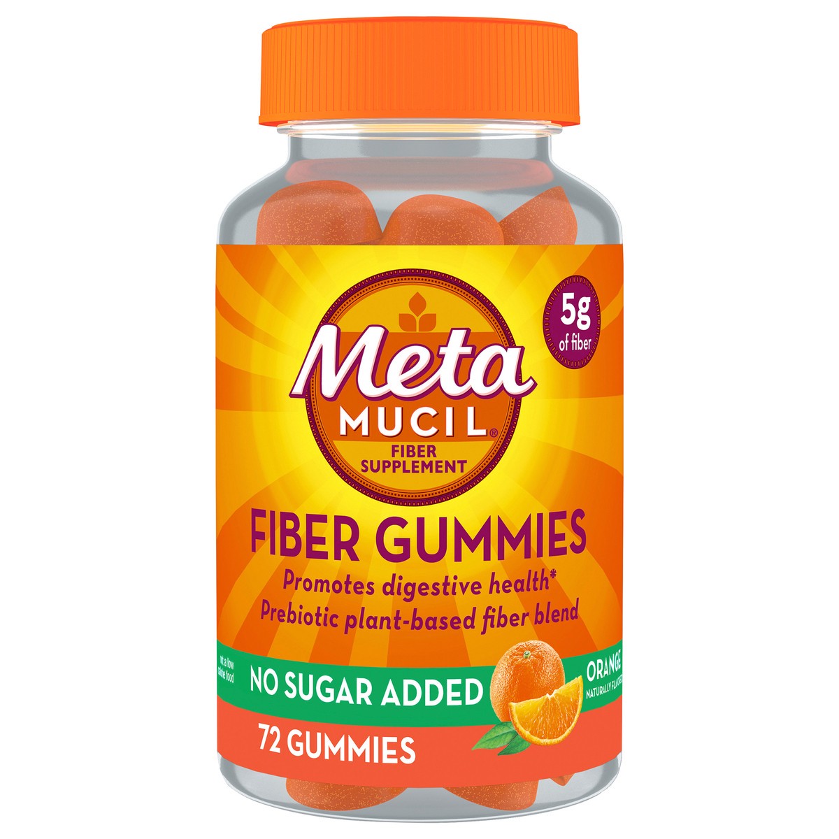 slide 1 of 29, Metamucil Daily Fiber Gummies, Orange Flavored, No Sugar Added, 5g Prebiotic Plant Based Fiber Blend, 72 Count, 72 ct