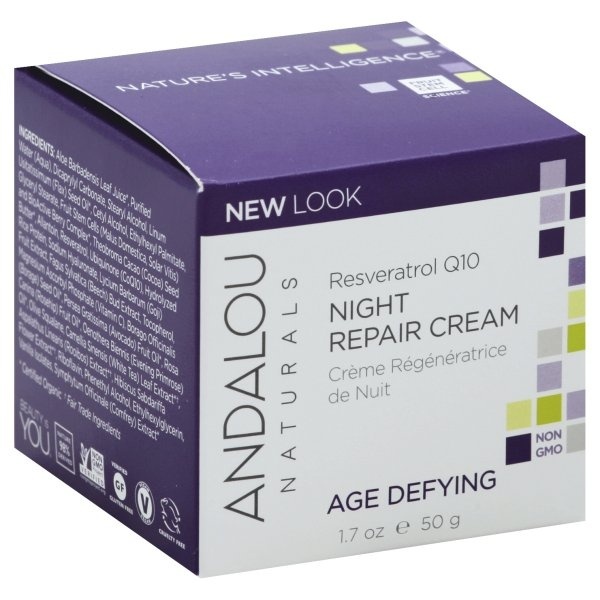 slide 1 of 1, Andalou Naturals Resveratrol Q10 Night Repair Cream, 1.7 oz