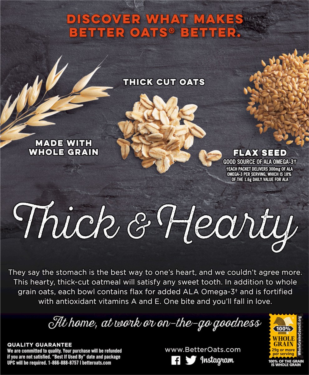 slide 2 of 9, Better Oats Thick and Hearty Maple and Brown Sugar Oatmeal with Flax Seeds,10 Instant Oatmeal Pouches, 15.1 OZ Pack, 15.1 oz