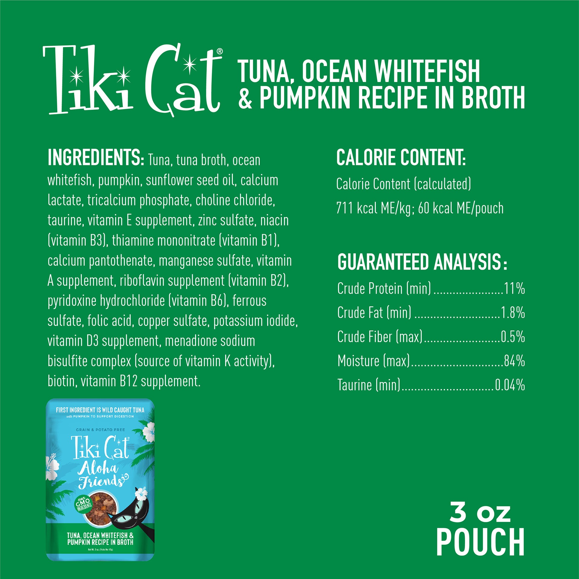 slide 5 of 7, Tiki Cat Aloha Friends Wet Cat Food, Tuna Ocean Whitefish & Pumpkin, 3 oz. Pouch, 1 ct