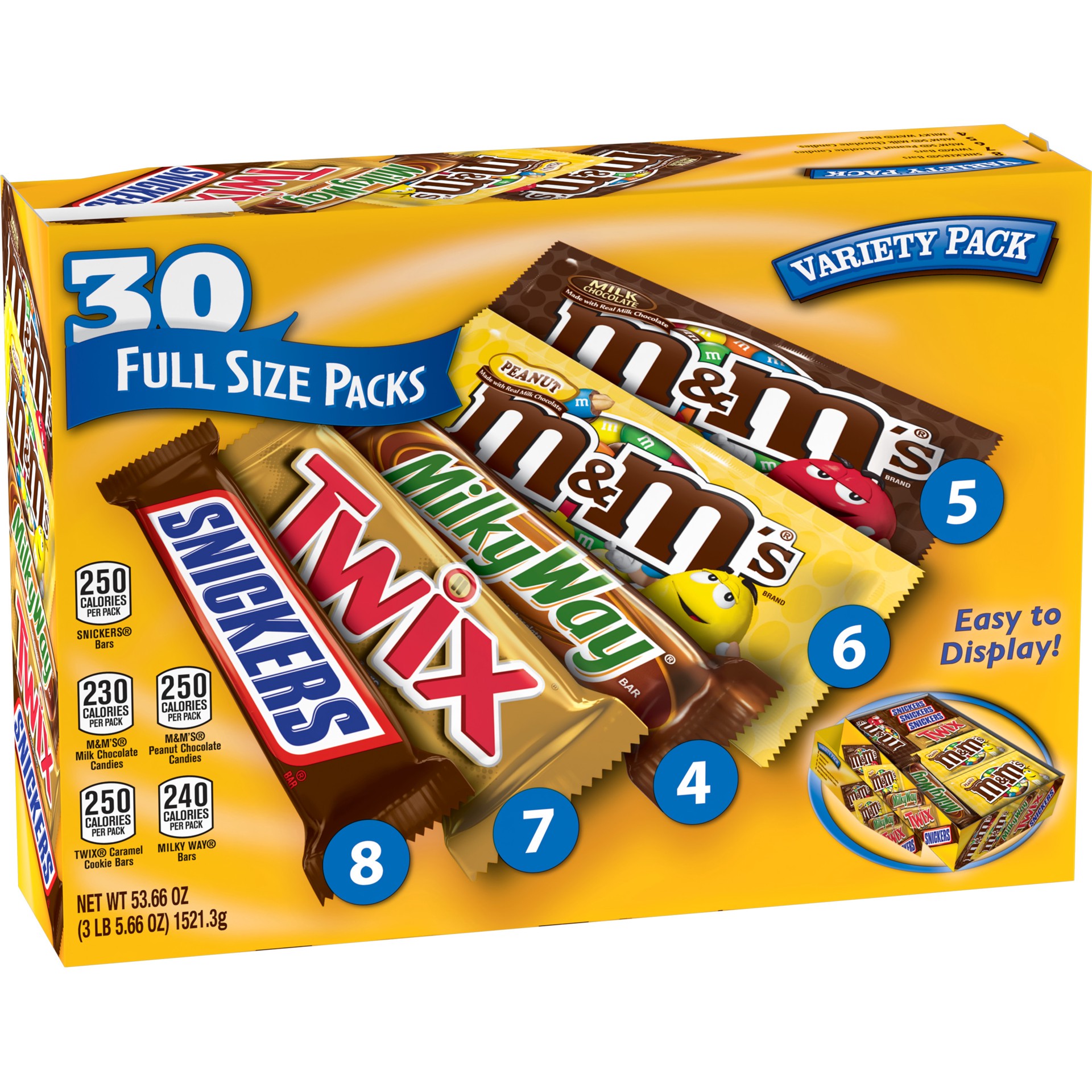 slide 1 of 5, M&M's, Snickers and More Chocolate Candy Bars, Variety Pack, 30-count, 53.66 oz