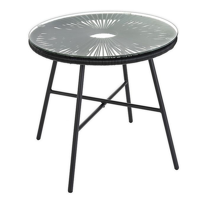 slide 1 of 5, Destination Summer Round Wicker Patio Side Table - Black, 1 ct