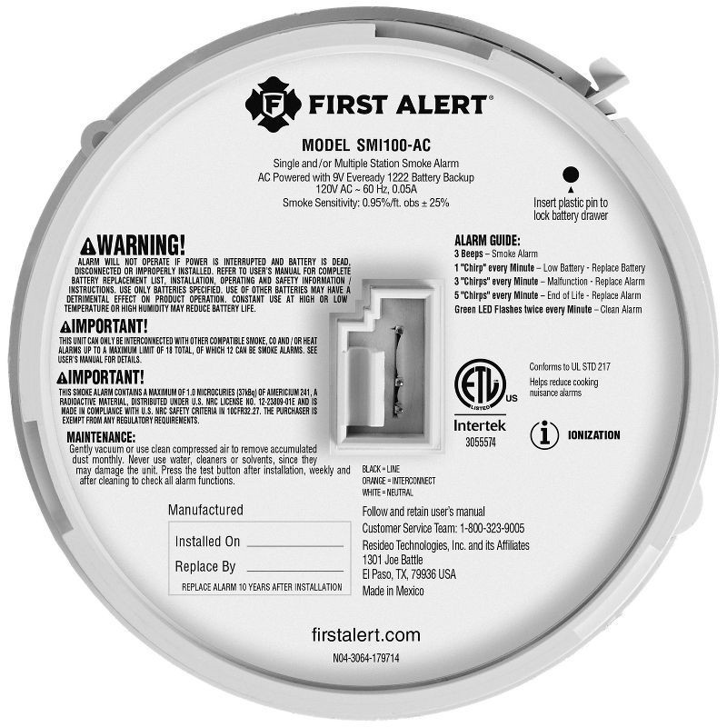 slide 2 of 8, First Alert Alarm Smoke AC/DC with ADP SMI100-AC, 1 ct