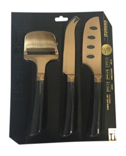 slide 1 of 1, Core Cheese Tool Set Gold/Black, 3 pc