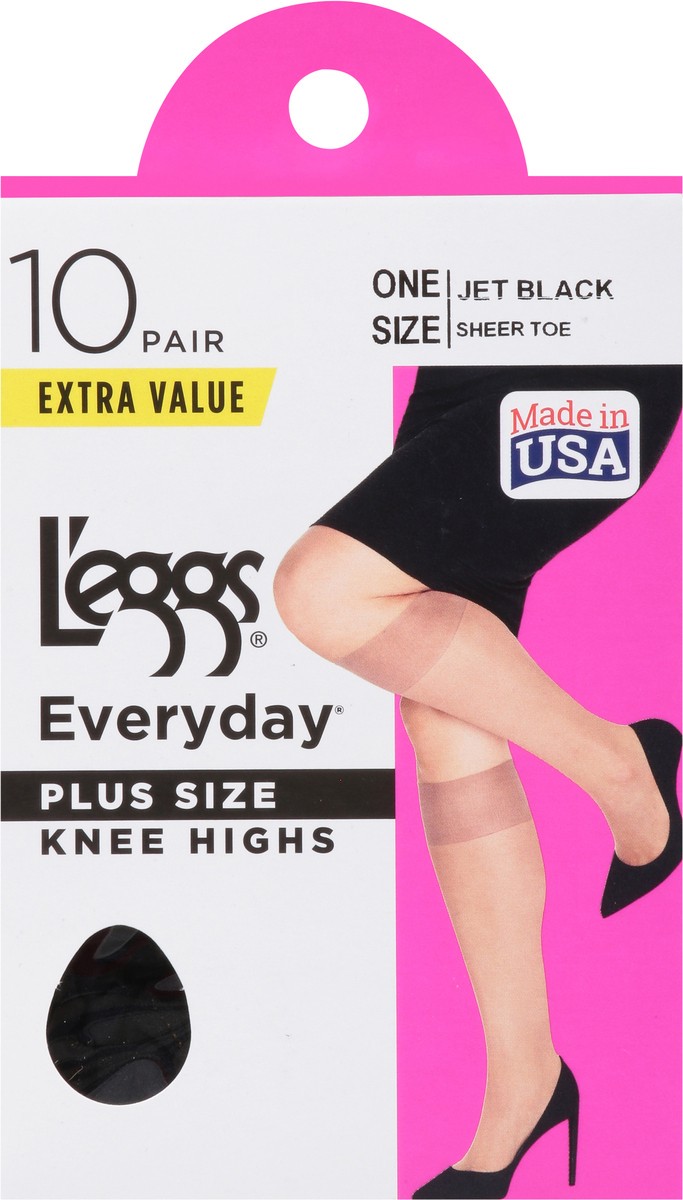 slide 12 of 12, L'eggs Everyday Jet Black Knee Highs One Size Plus Size Extra Value 10 ea, 10 ct