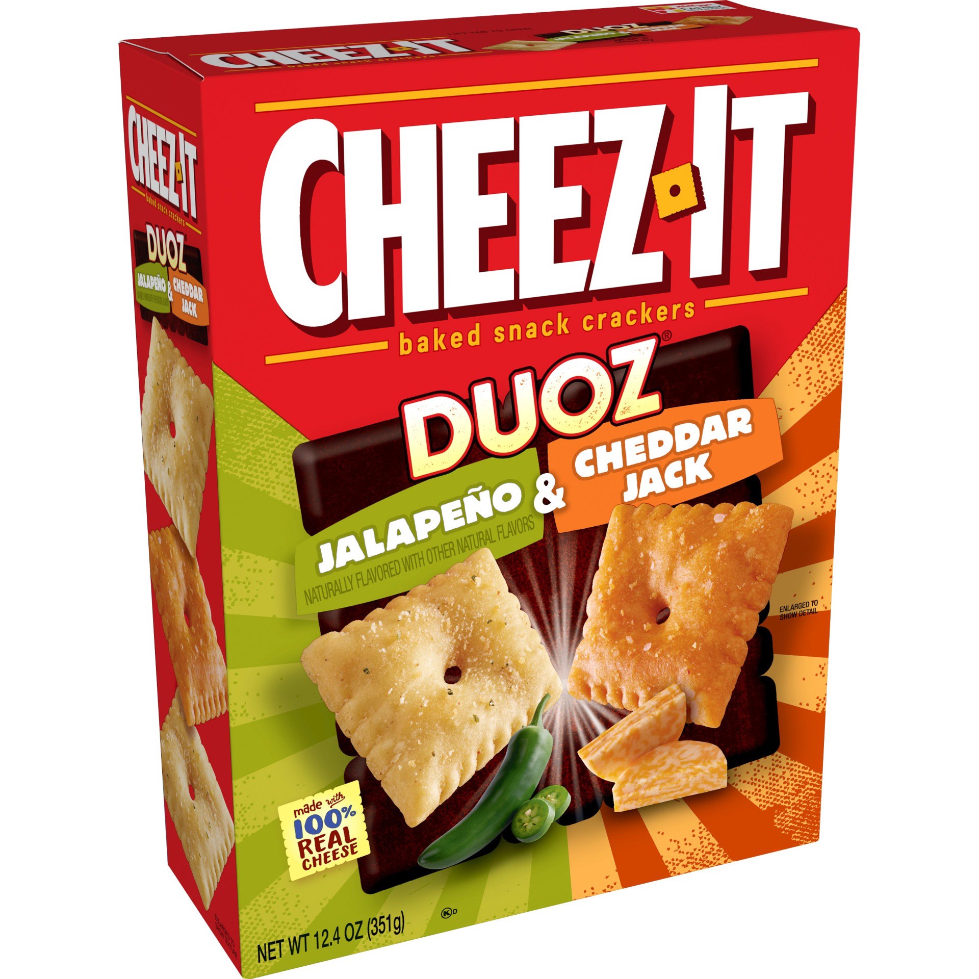 slide 1 of 3, Cheez-It DUOZ Baked Snack Crackers, Lunch Snacks, Jalapeño and Cheddar Jack, 12.4oz Box, 1 Box, 12.4 oz