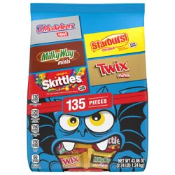 Wrigley SKITTLES, TWIX, STARBURST, MILKY WAY & 3 MUSKETEERS Halloween Candy Variety Pack, 135 Ct Bulk Bag