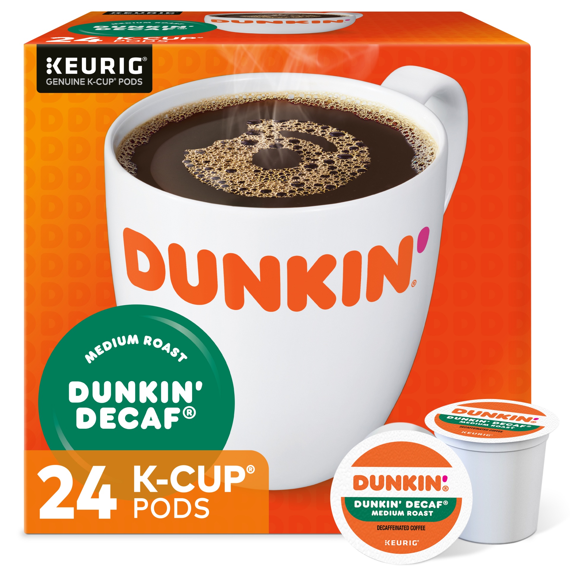 slide 1 of 1, Dunkin' Coffee K-Cup Pods, Decaf, 0.4 Oz, Box Of 24 Pods, 24 ct