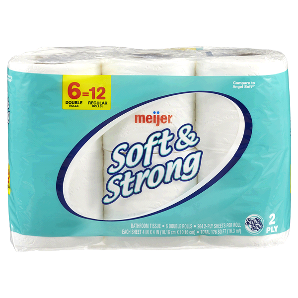 slide 1 of 1, Meijer Soft & Strong Bath Tissue Double Rolls, 6 ct