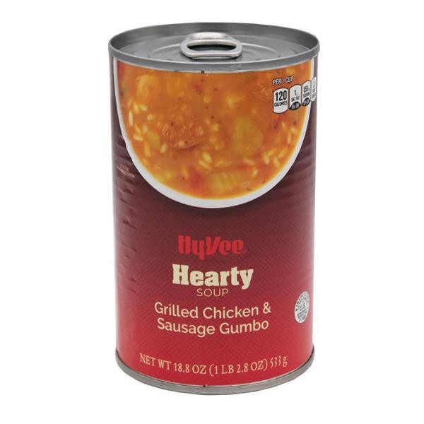 slide 1 of 1, Hy-vee Grilled Chicken & Sausage Gumbo Chunky Soup - 18.8 oz, 18.8 oz