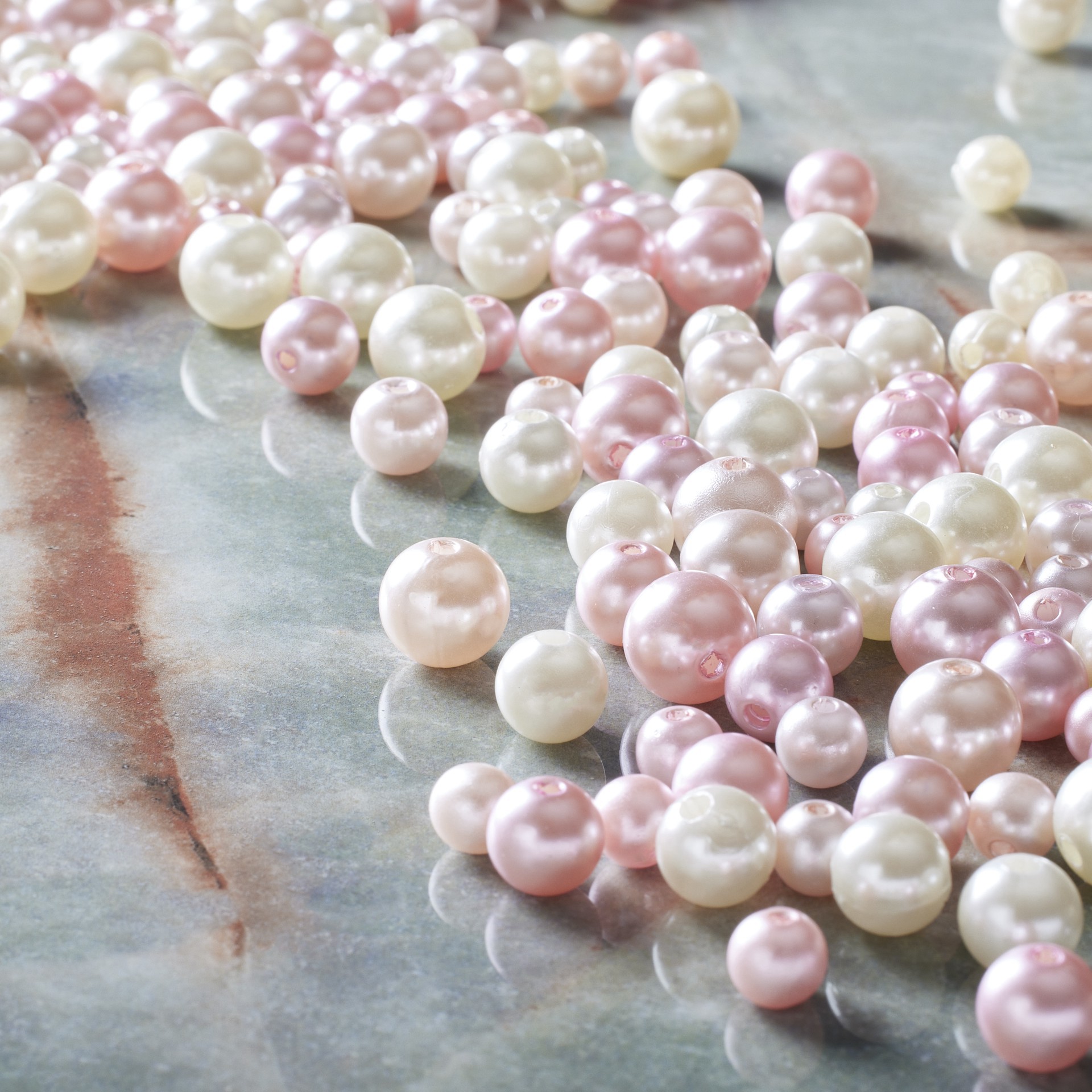 slide 3 of 3, Ivory & Pink Plastic Pearl Round Beads By Bead Landing, 8mm-12mm