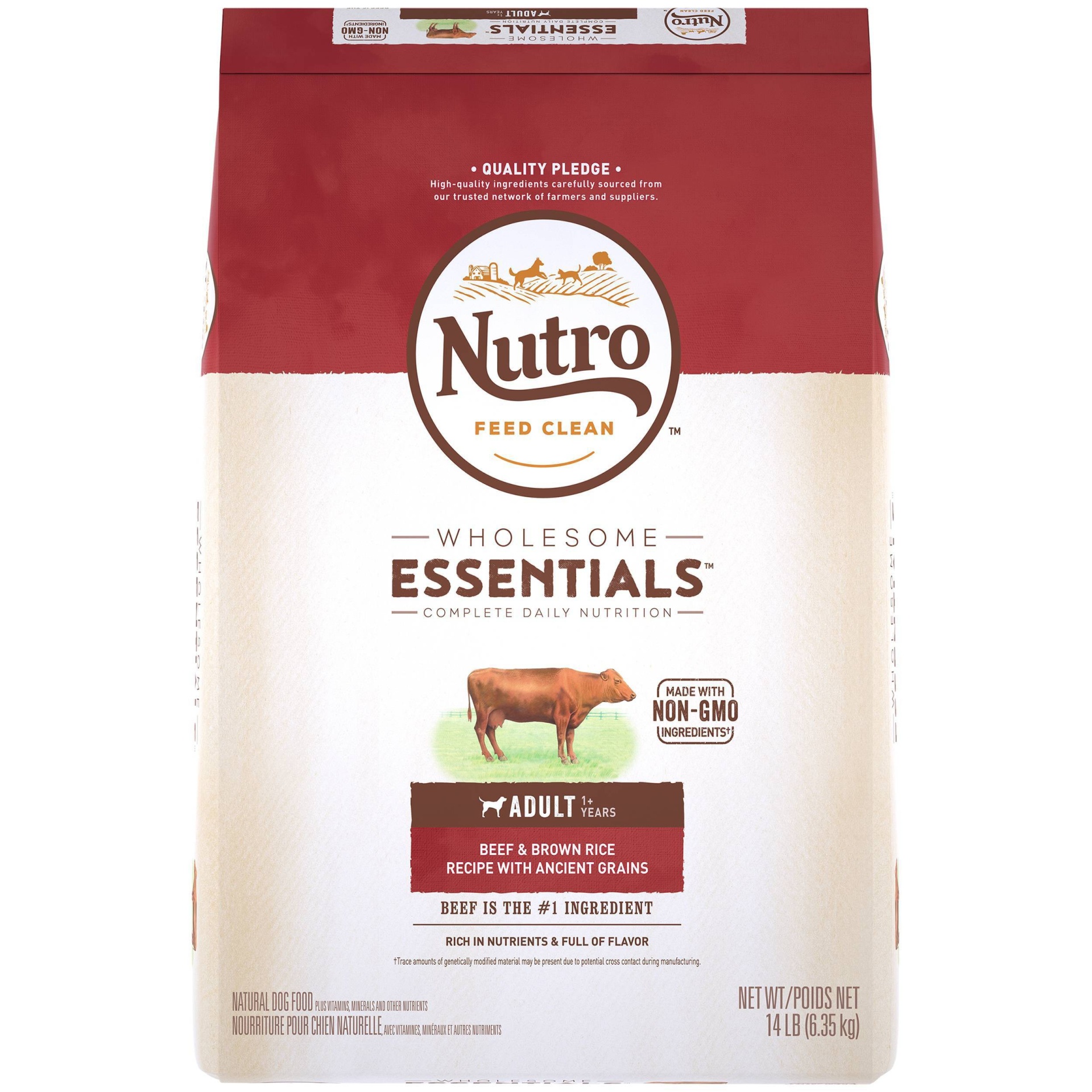 slide 1 of 9, Nutro Wholesome Essentials Adult Dry Dog Food, Beef & Brown Rice Recipe with Ancient Grains, 14 lb