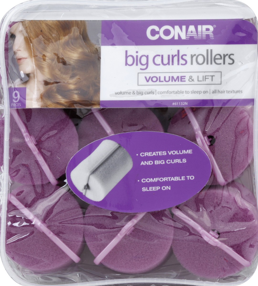 slide 2 of 5, Conair Big Curl Foam Rollers, 9 ct
