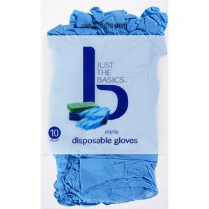 slide 1 of 1, Just The Basics Latex-Free Disposable Gloves One Size Fits Most, 10 Ct, 1 ct