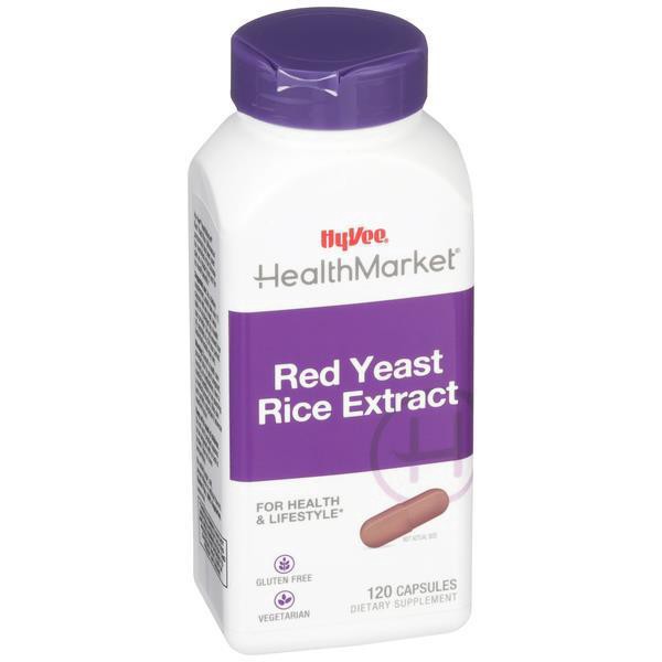 slide 1 of 1, Hy-Vee Healthmarket All Natural Red Yeast Rice Herbal Extract Vegetarian Capsules, 120 ct