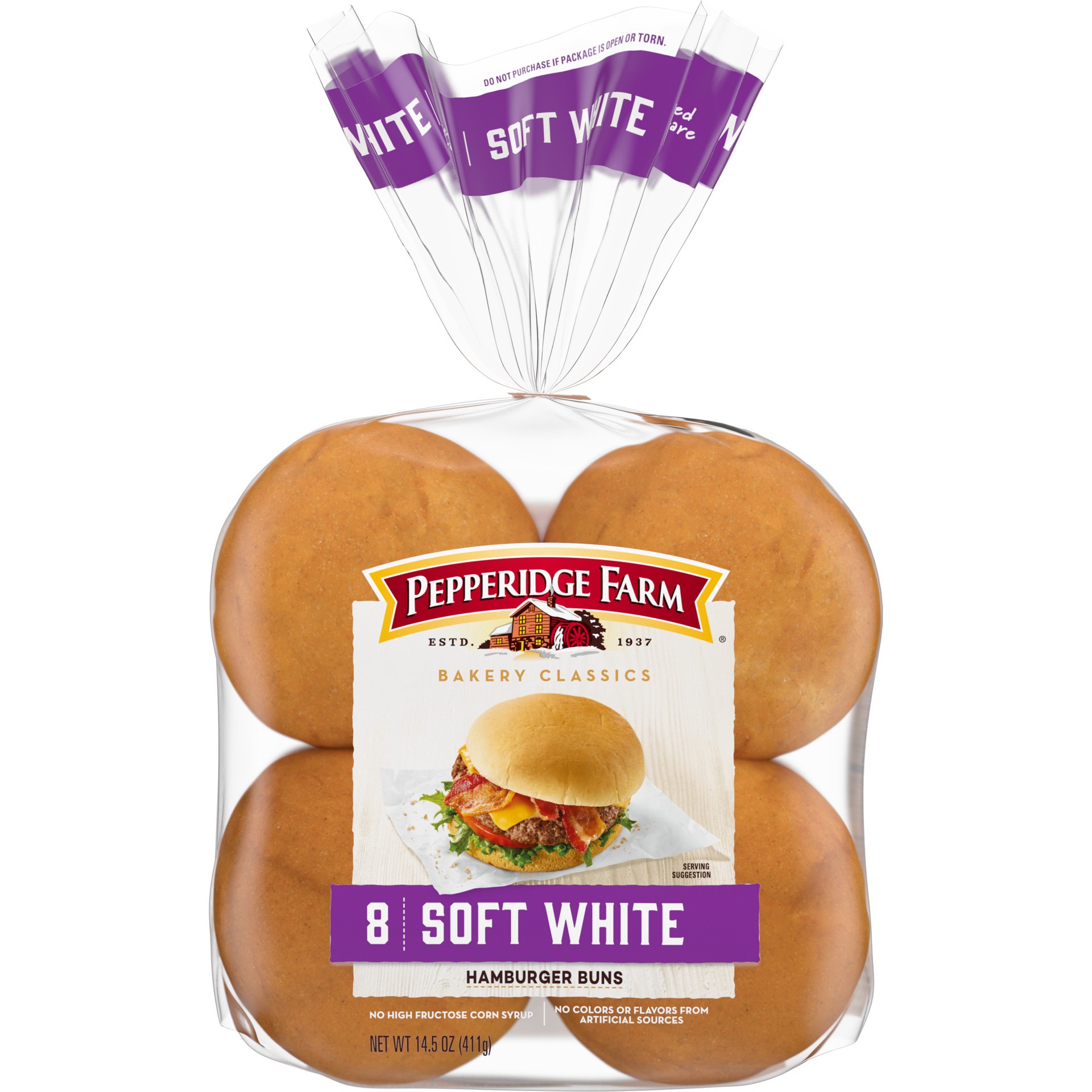 slide 1 of 125, Pepperidge Farm Soft White Hamburger Buns, 8-Pack Bag, 8 ct; 14.5 oz