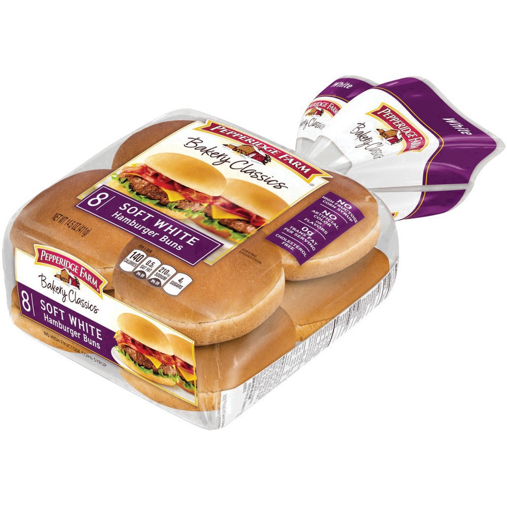 slide 26 of 125, Pepperidge Farm Soft White Hamburger Buns, 8-Pack Bag, 8 ct; 14.5 oz