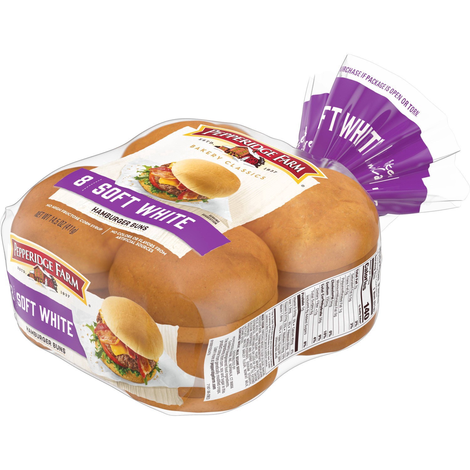 slide 14 of 125, Pepperidge Farm Soft White Hamburger Buns, 8-Pack Bag, 8 ct; 14.5 oz