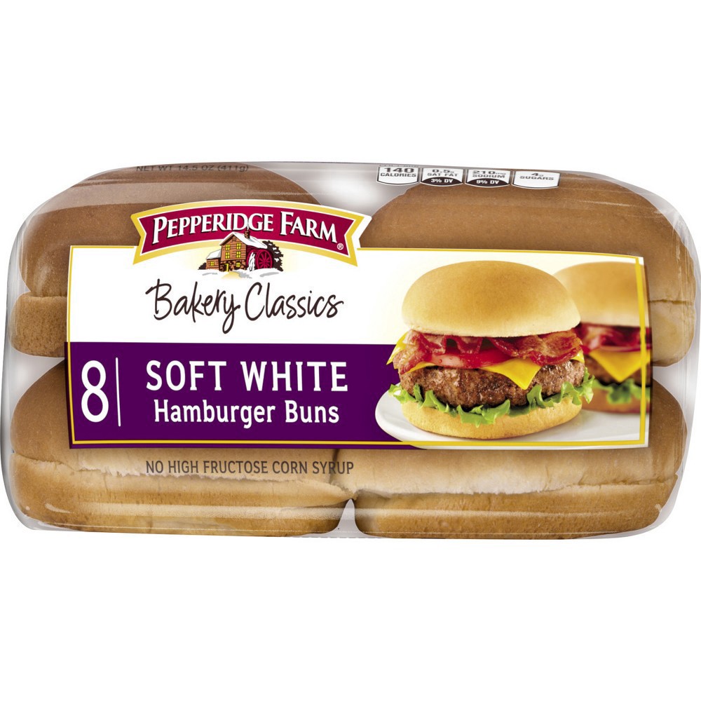 slide 16 of 125, Pepperidge Farm Soft White Hamburger Buns, 8-Pack Bag, 8 ct; 14.5 oz