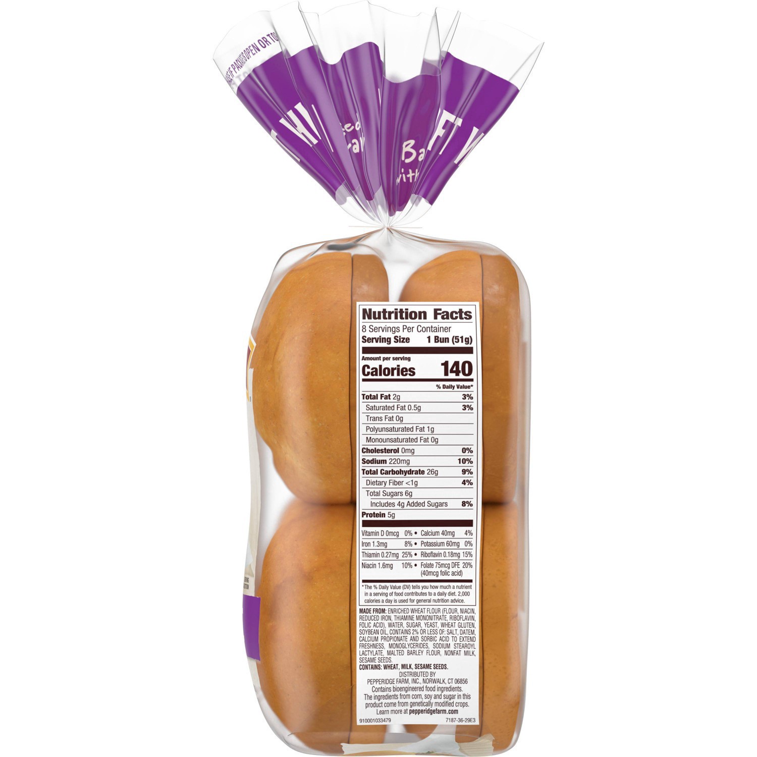 slide 40 of 125, Pepperidge Farm Soft White Hamburger Buns, 8-Pack Bag, 8 ct; 14.5 oz