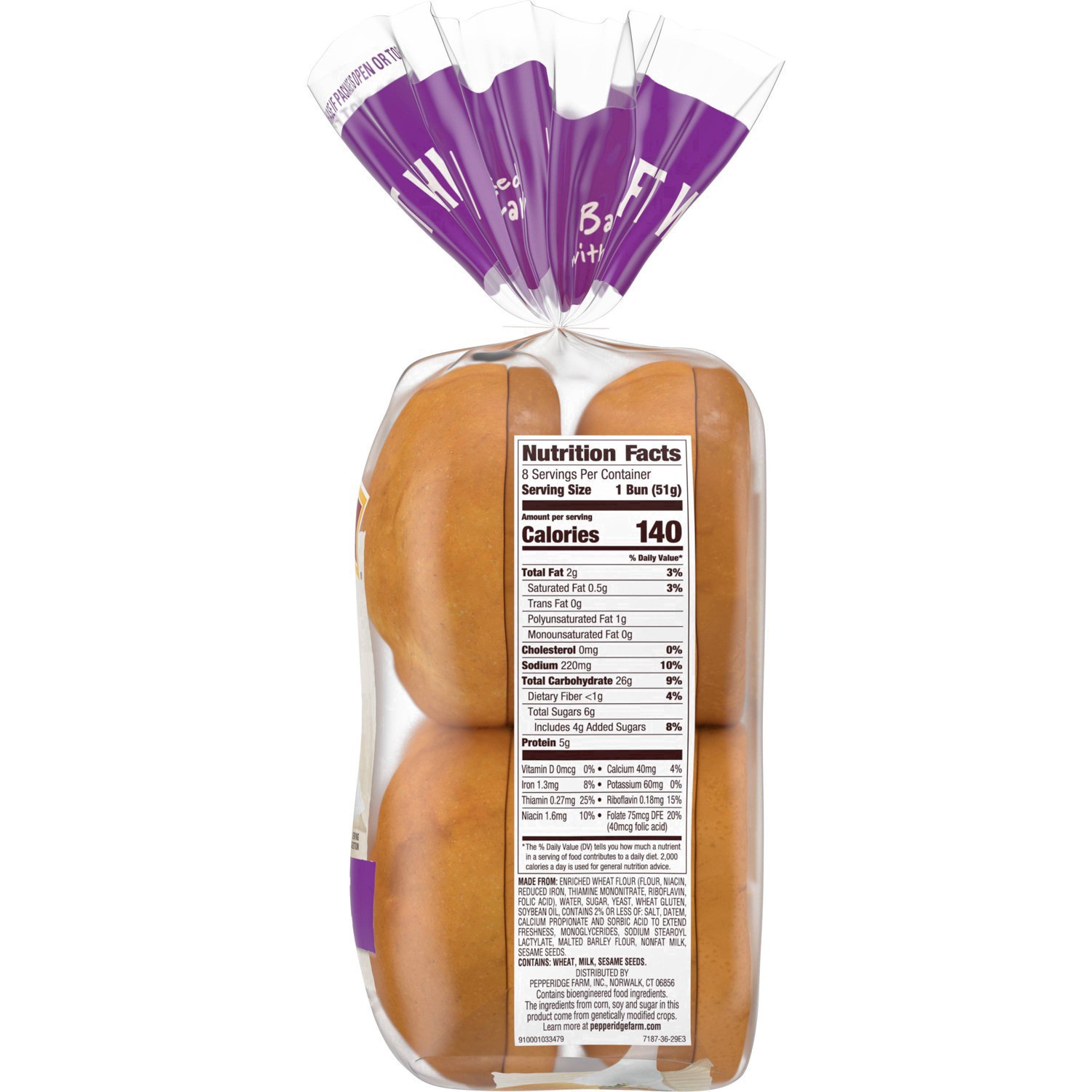 slide 4 of 125, Pepperidge Farm Soft White Hamburger Buns, 8-Pack Bag, 8 ct; 14.5 oz