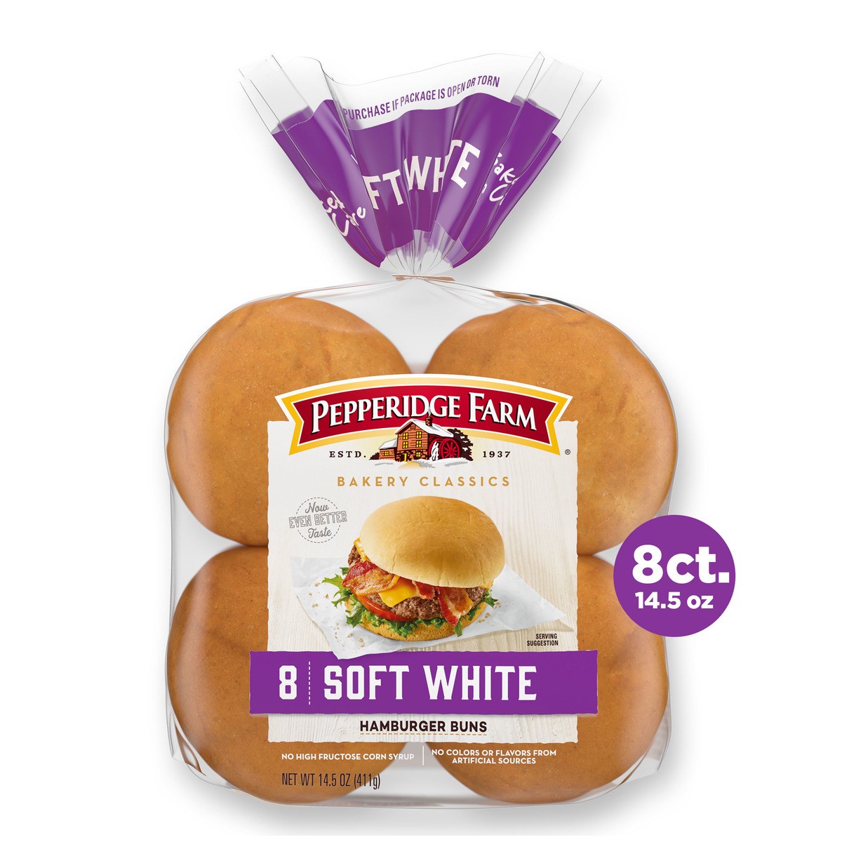 slide 1 of 125, Pepperidge Farm Soft White Hamburger Buns, 14.5 oz