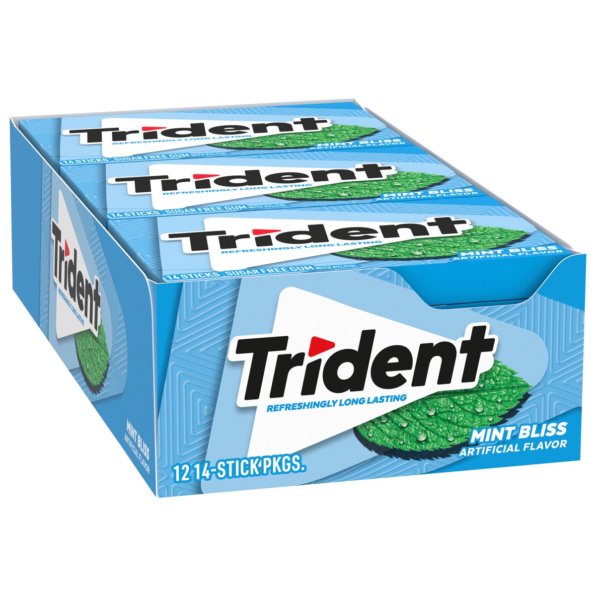 slide 8 of 9, Trident Mint Bliss Sugar Free Gum, 12 Packs of 14 Pieces (168 Total Pieces), 11.26 oz