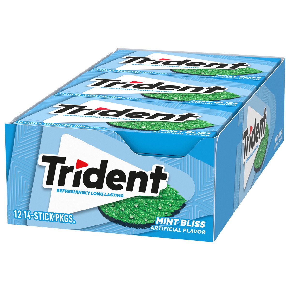 slide 5 of 9, Trident Mint Bliss Sugar Free Gum, 12 Packs of 14 Pieces (168 Total Pieces), 11.26 oz