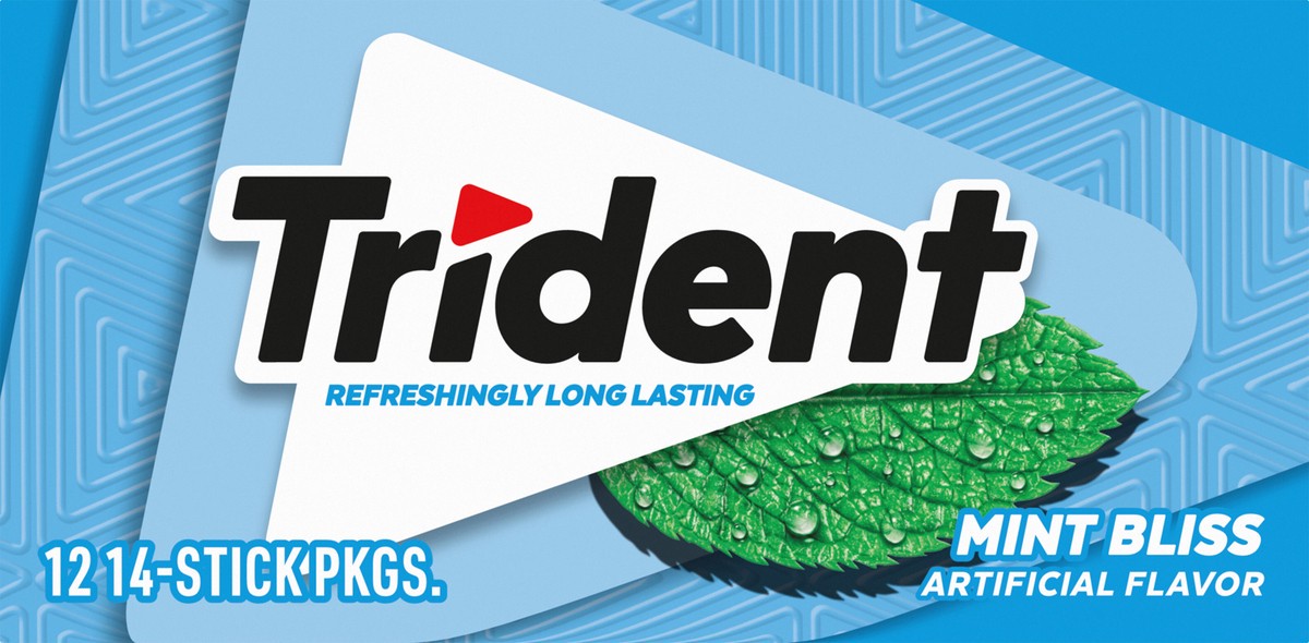 slide 9 of 9, Trident Mint Bliss Sugar Free Gum, 12 Packs of 14 Pieces (168 Total Pieces), 11.26 oz