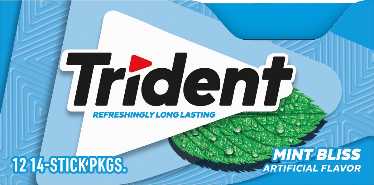 slide 7 of 9, Trident Mint Bliss Sugar Free Gum, 12 Packs of 14 Pieces (168 Total Pieces), 11.26 oz