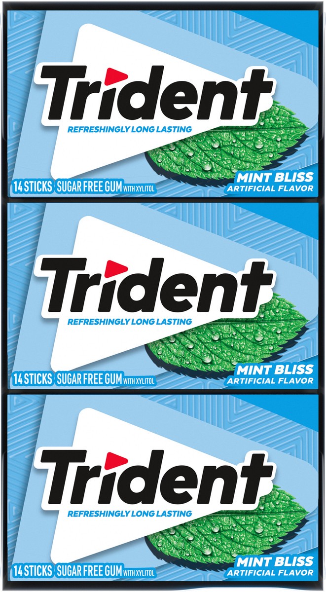 slide 3 of 9, Trident Mint Bliss Sugar Free Gum, 12 Packs of 14 Pieces (168 Total Pieces), 11.26 oz