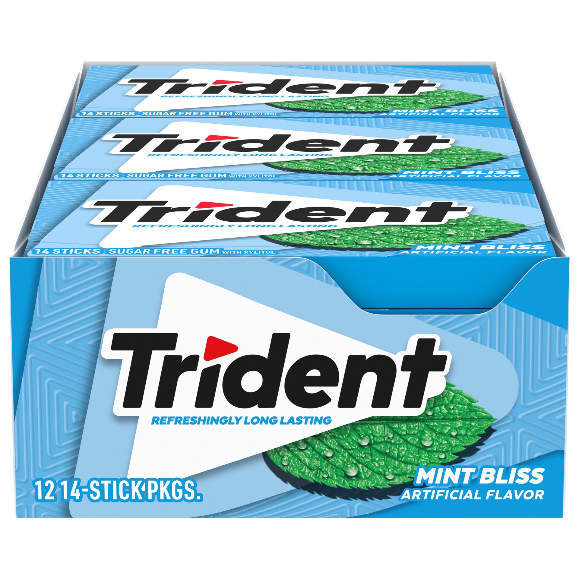 slide 1 of 9, Trident Mint Bliss Sugar Free Gum, 12 Packs of 14 Pieces (168 Total Pieces), 11.26 oz