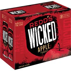 Redd's Wicked Apple There's Wicked Within. Born from the seed of Redd's, Wicked is the refreshingly hard ale that is brewed with bold fruit flavor. At 8% ABV, Wicked turns up the dial on real fruit flavor for an intensity that starts strong and finishes smooth for ultimate r