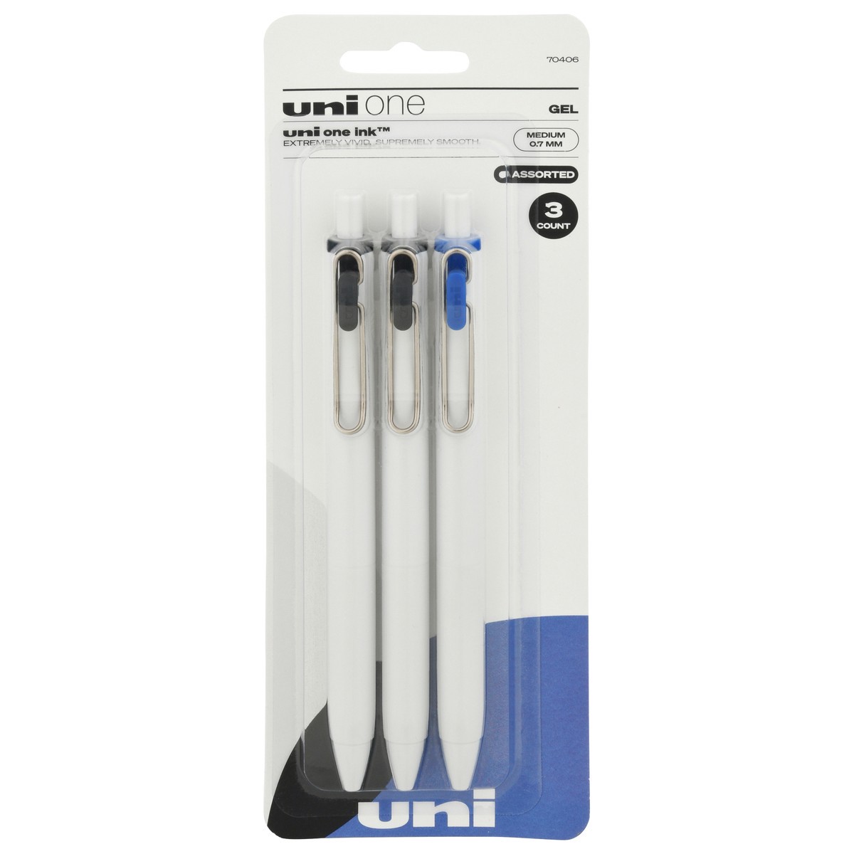 slide 1 of 10, Uni One Medium 0.7 mm Assorted Gel Pens 3 ea, 3 ct